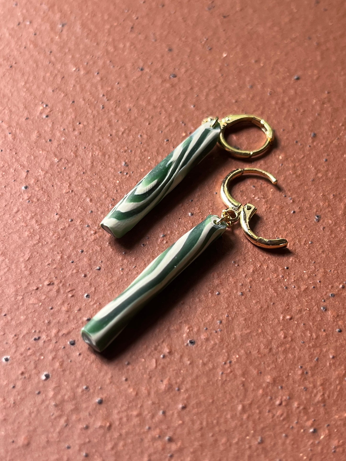 Green Marble Huggies - 14K Gold Filled Huggie